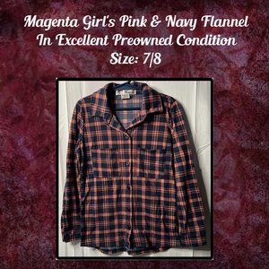 Magenta Girl's Pink & Navy Flannel 7/8
